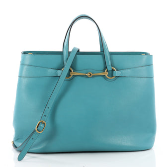 Gucci Bright Bit Convertible Tote Leather Large Blue 3454101