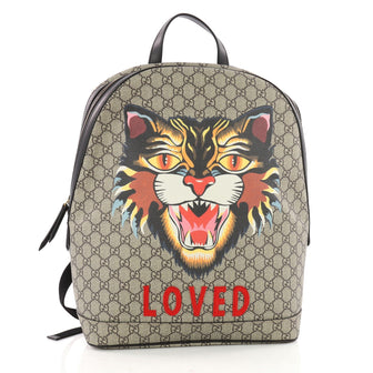 Gucci Angry Cat Zip Backpack Printed GG Coated Canvas Brown 3530002
