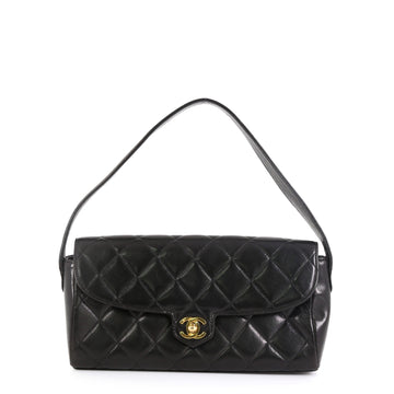 Chanel Vintage CC Strap Shoulder Bag Quilted Lambskin East West