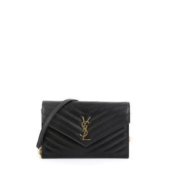 Saint Laurent Classic Monogram Wallet on Chain Matelasse Chevron Leather Small