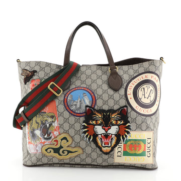 Gucci Courrier Convertible Soft Open Tote GG Coated Canvas with Applique Large