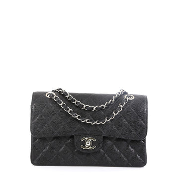 Chanel Vintage Classic Double Flap Bag Quilted Caviar Small
