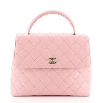 Chanel Vintage Classic Top Handle Flap Bag Quilted Caviar Jumbo