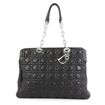 Christian Dior Soft Zipped Shopping Tote Cannage Quilt Lambskin Large