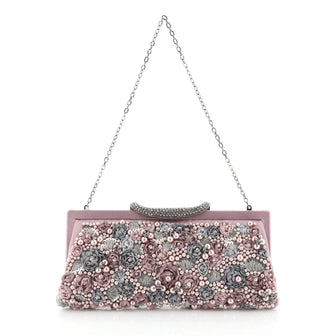 Valentino Frame Rose Chain Clutch Embellished Satin 