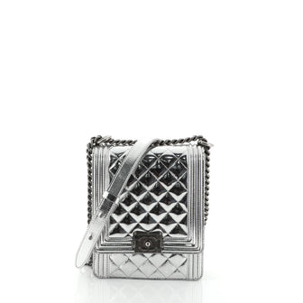 Chanel North South Boy Flap Bag Quilted Metallic Calfskin Small