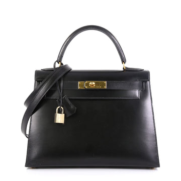 Hermes Kelly Handbag Black Box Calf with Gold Hardware 28