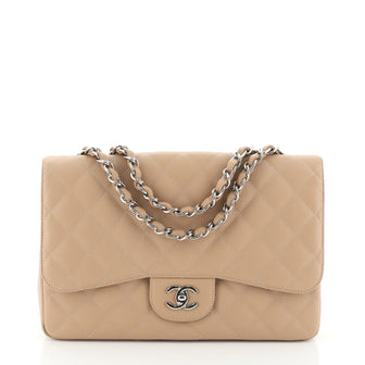 Chanel Vintage Classic Double Flap Bag Quilted Caviar Jumbo