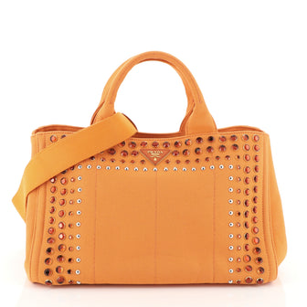 Prada Canapa Convertible Tote Rhinestone Embellished Canvas Large