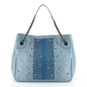 Bottega Veneta Chain Tote Leather with Embroidery and Intrecciato Detail Medium