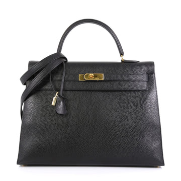 Hermes Kelly Handbag Black Ardennes with Gold Hardware 35