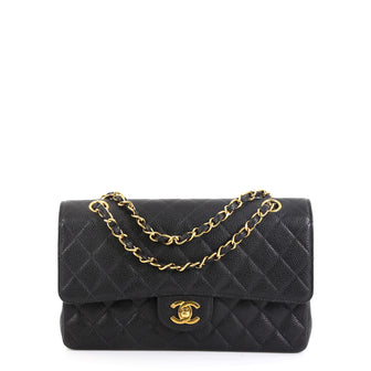Chanel Vintage Classic Double Flap Bag Quilted Caviar Medium
