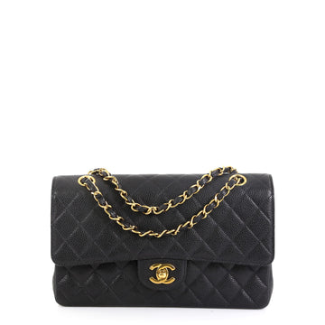 Chanel Vintage Classic Double Flap Bag Quilted Caviar Medium