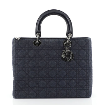 Christian Dior Vintage Lady Dior Bag Cannage Quilt Denim Large