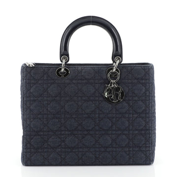 Christian Dior Vintage Lady Dior Bag Cannage Quilt Denim Large