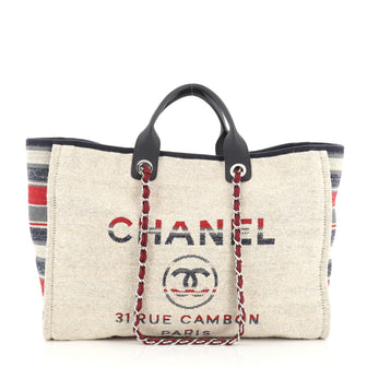 Chanel Deauville Tote Canvas with Striped Detail Large