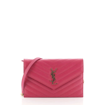 Saint Laurent Classic Monogram Wallet on Chain Matelasse Chevron Leather Small
