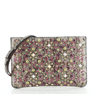 Christian Louboutin Loubiclutch Spiked Python Embossed Leather