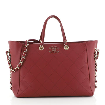 Chanel Side Chain Shopping Tote Quilted Bullskin Medium