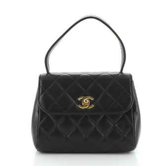 Chanel Vintage Top Handle Flap Bag Quilted Lambskin Small