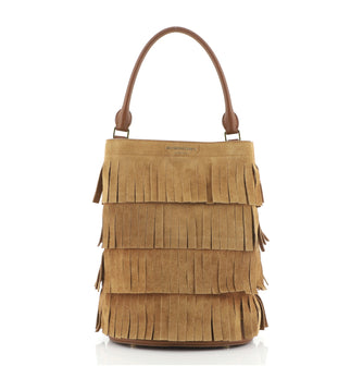 Burberry Tiered Fringe Bucket Bag Suede
