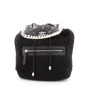 Chanel Coco Neige Flap Backpack Shearling with Quilted Nylon Small
