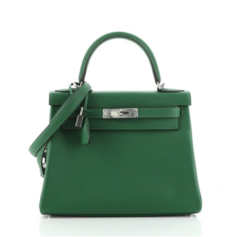 Hermes Kelly Handbag Green Evercolor with Palladium Hardware 28