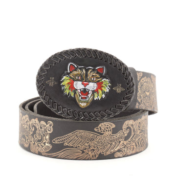 Gucci Angry Cat Buckle Belt Printed Leather Wide