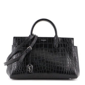 Saint Laurent Rive Gauche Cabas Crocodile Embossed Leather Small