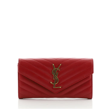 Saint Laurent Classic Monogram Flap Wallet Matelasse Chevron Leather Large