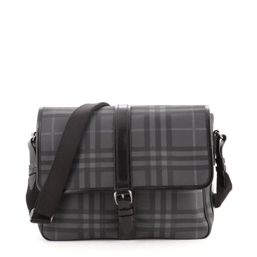 Burberry Buckle Messenger Bag Smoked Check Canvas Large