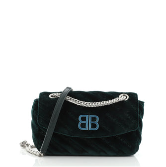 Balenciaga BB Chain Round Shoulder Bag Quilted Velvet Small