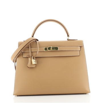 Hermes Kelly Handbag Brown Courchevel with Gold Hardware 32