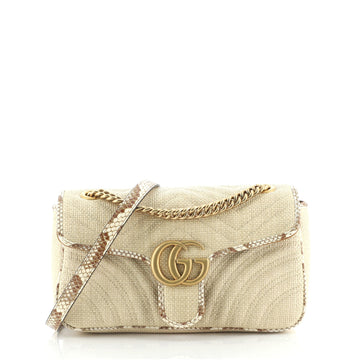 Gucci GG Marmont Flap Bag Matelasse Raffia with Snakeskin Small