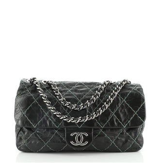 Chanel Double Stitch Flap Bag Quilted Glazed Calfskin Medium