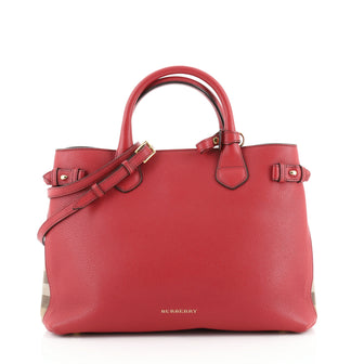 Burberry Banner Tote Leather and House Check Canvas Medium