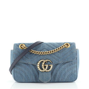 Gucci Pearly GG Marmont Flap Bag Matelasse Denim Small