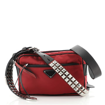 Prada New Vela Shoulder Bag Tessuto with Studded Leather Small