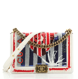 Chanel Cuba Boy Flap Bag Sequin Embellished Canvas with Lambskin New Medium