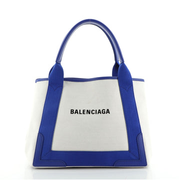 Balenciaga Navy Cabas Canvas with Leather Small