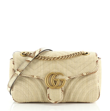 Gucci GG Marmont Flap Bag Matelasse Raffia with Snakeskin Small