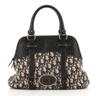 Christian Dior Vintage Dome Zip Satchel Diorissimo Canvas and Leather Large