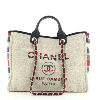 Chanel Deauville Tote Canvas with Striped Detail Medium