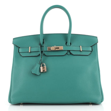 Hermes Birkin Handbag Blue Clemence with Gold Hardware 35
