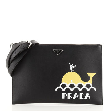 Prada Zip Crossbody Bag Printed Saffiano Large