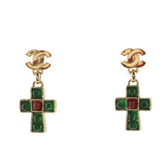 Chanel Vintage CC Cross Drop Earrings Gripoix and Metal