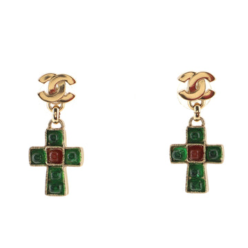 Chanel Vintage CC Cross Drop Earrings Gripoix and Metal