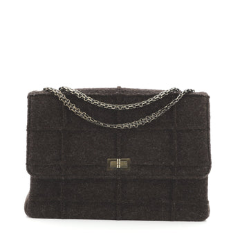 Chanel Chocolate Bar Mademoiselle Flap Bag Quilted Wool Jumbo