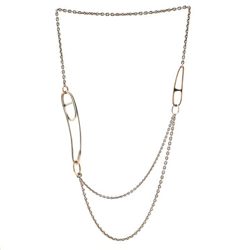 Hermes Chaine d'Ancre Punk Long Double Necklace Sterling Silver with 18K Rose Gold