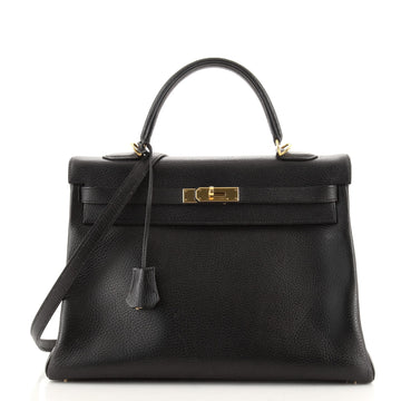 Hermes Kelly Handbag Black Ardennes with Gold Hardware 35